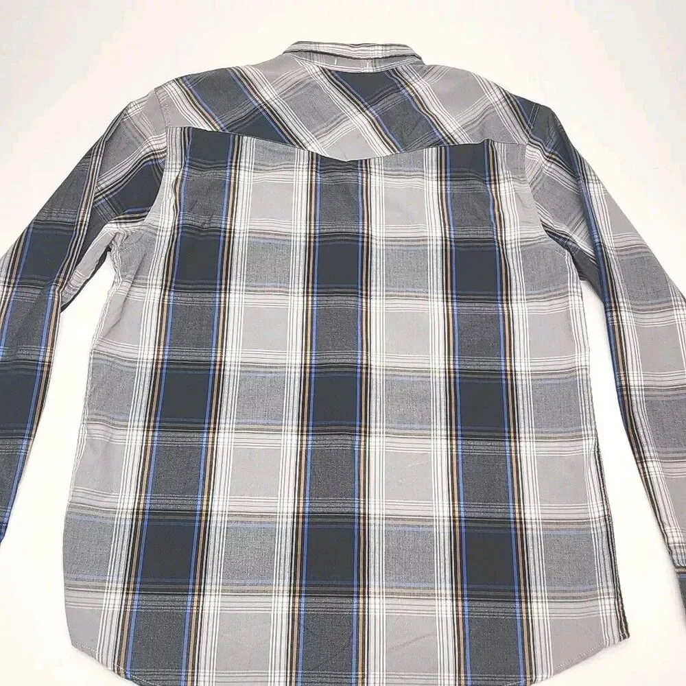 Levi's Shirt Western Cotton Pearl Snap Blue Gray Plaid Men Sz XL Standard Fit
